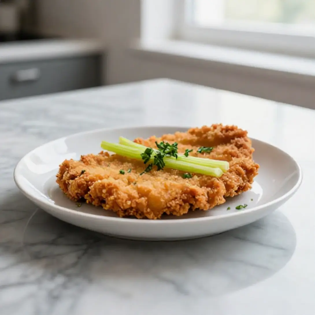 Köstliches Sellerieschnitzel im Airfryer, perfekt knusprig.