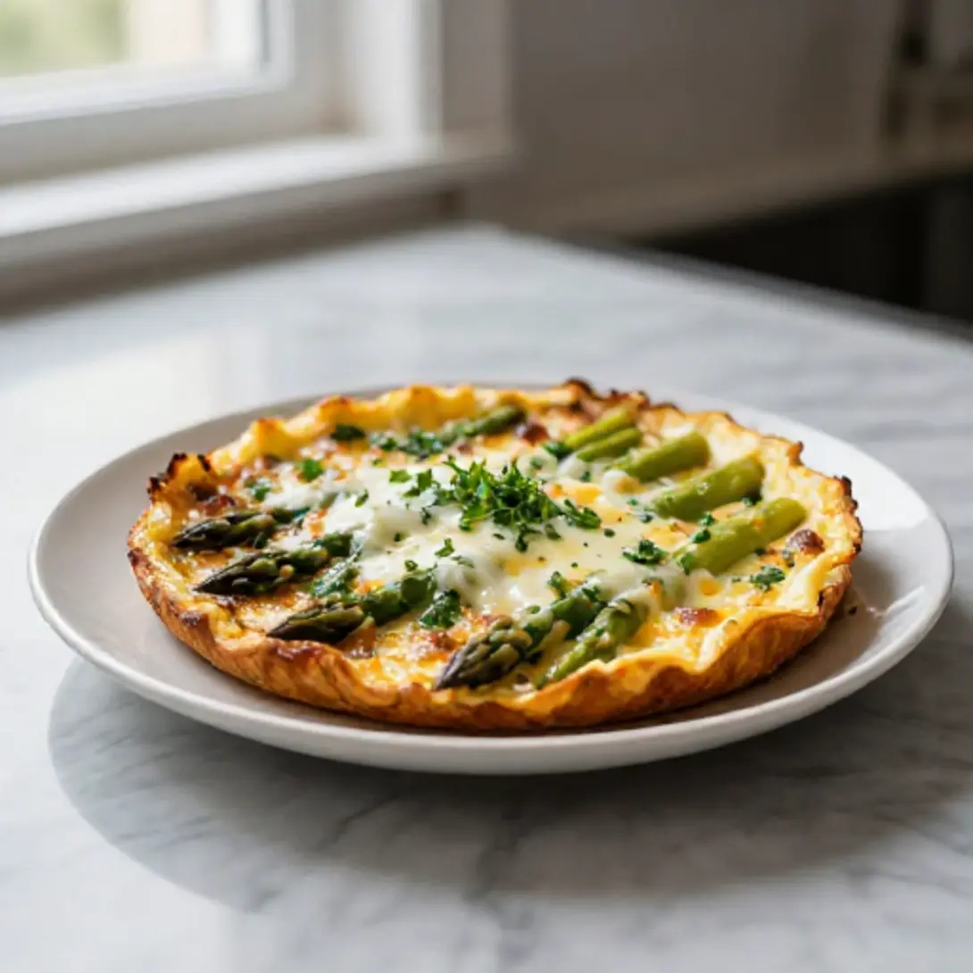 Spargel-Frittata aus der Heißluftfritteuse, ideal für ein schnelles Mittagessen.