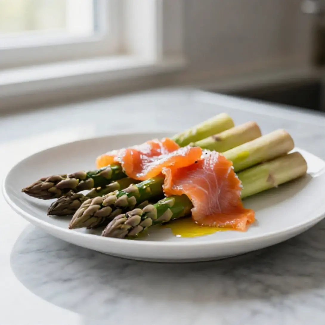 Spargel mit Räucherlachs im Airfryer - eine köstliche Kombination.