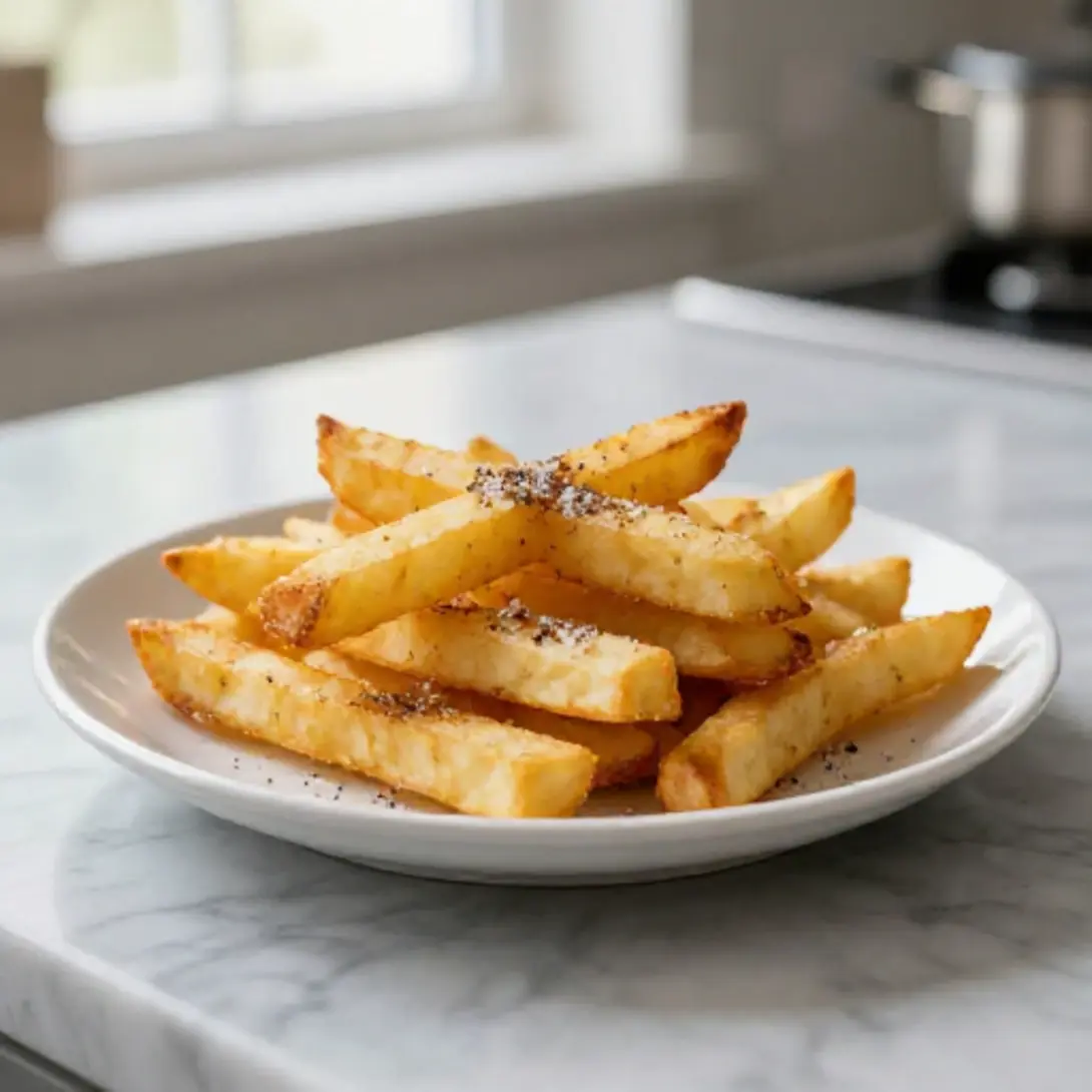 Steckrüben-Pommes, knusprig und perfekt im Airfryer zubereitet.