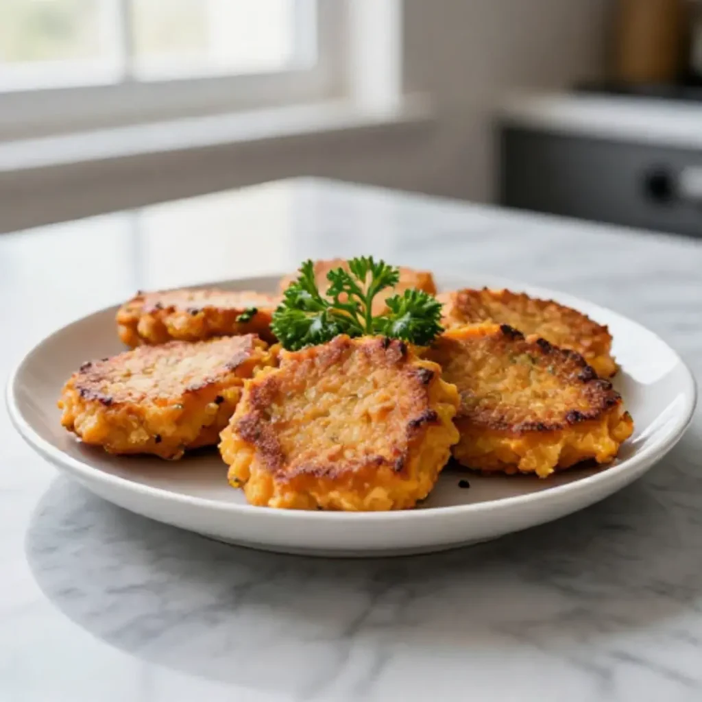 Hausgemachte Süßkartoffel-Bratlinge aus dem Airfryer, schnell und einfach zubereitet.