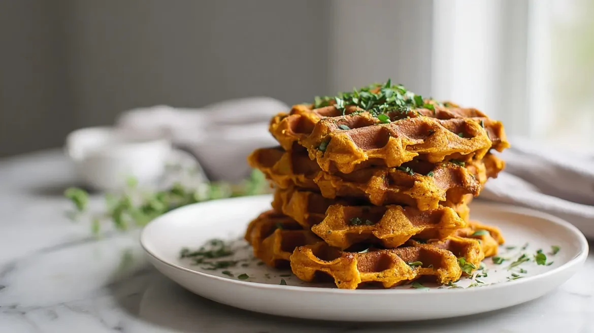 Leckere Süßkartoffelwaffeln aus dem Airfryer für ein schnelles Frühstück.