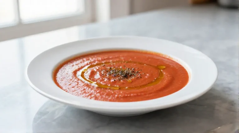 Tomatensuppe aus dem Airfryer lecker serviert.