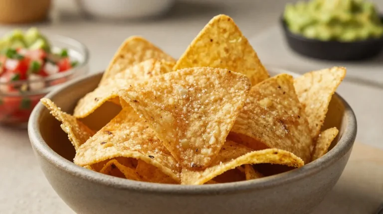 Köstliche Tortilla-Chips, frisch aus dem Airfryer, perfekt knusprig und gesund.