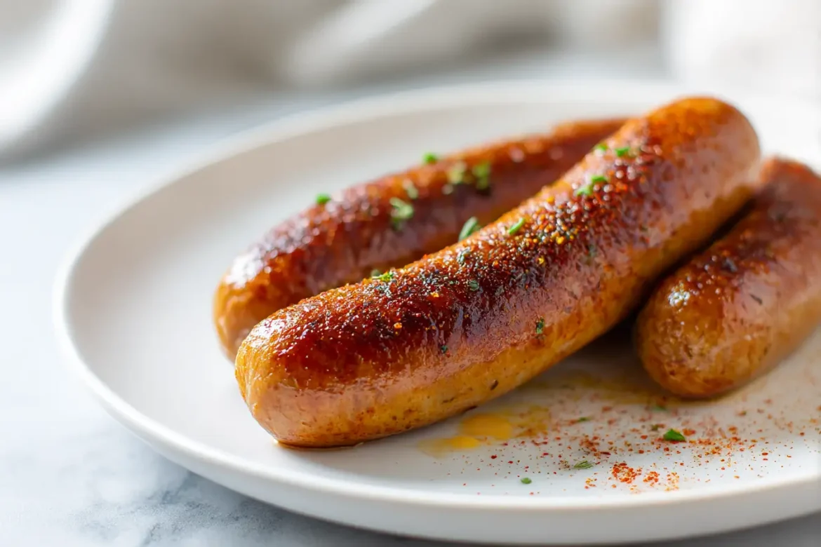 Leckere vegane Bratwurst im Airfryer zubereitet.