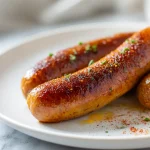 Leckere vegane Bratwurst im Airfryer zubereitet.
