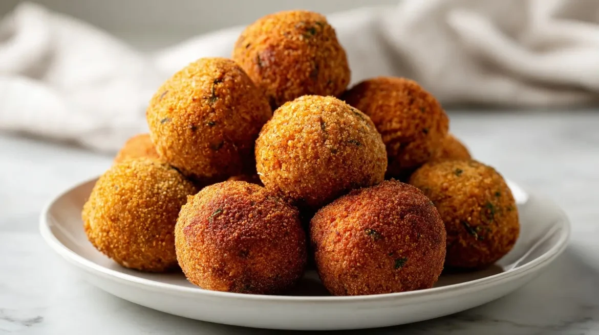 Vegane Linsenbällchen im Airfryer auf einem Teller