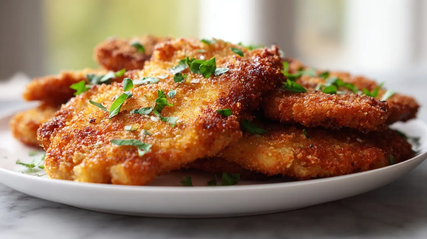 Vegane Schnitzel aus Jackfruit in der Heißluftfritteuse perfekt zubereitet.