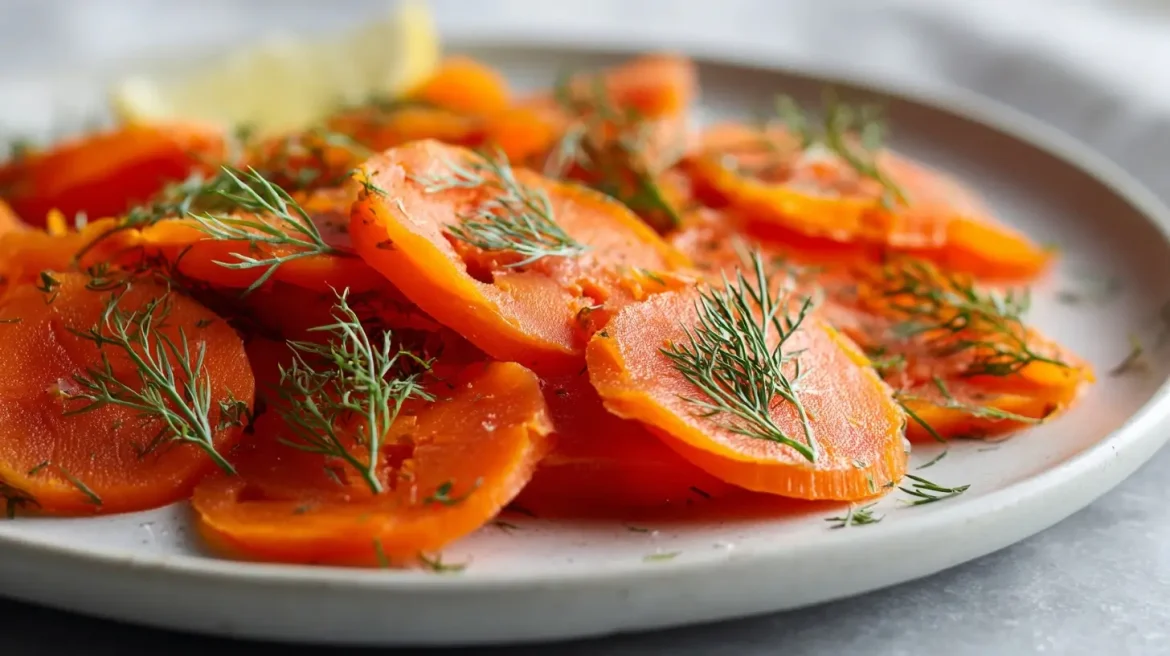Veganer Lachs aus Karotten im Airfryer sieht köstlich aus.
