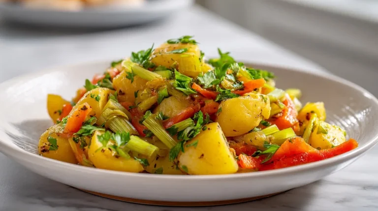 Leckere vegetarische Lauch-Kartoffel-Pfanne aus der Heißluftfritteuse.