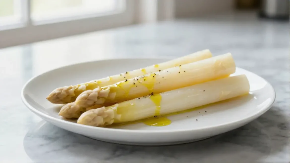 Weißer Spargel aus der Heißluftfritteuse lecker zubereitet.