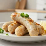 Köstliche Weißwurst aus der Heißluftfritteuse, zart und perfekt gegart.