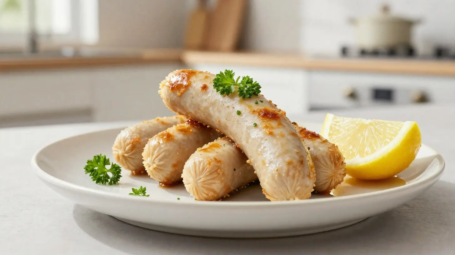 Köstliche Weißwurst aus der Heißluftfritteuse, zart und perfekt gegart.