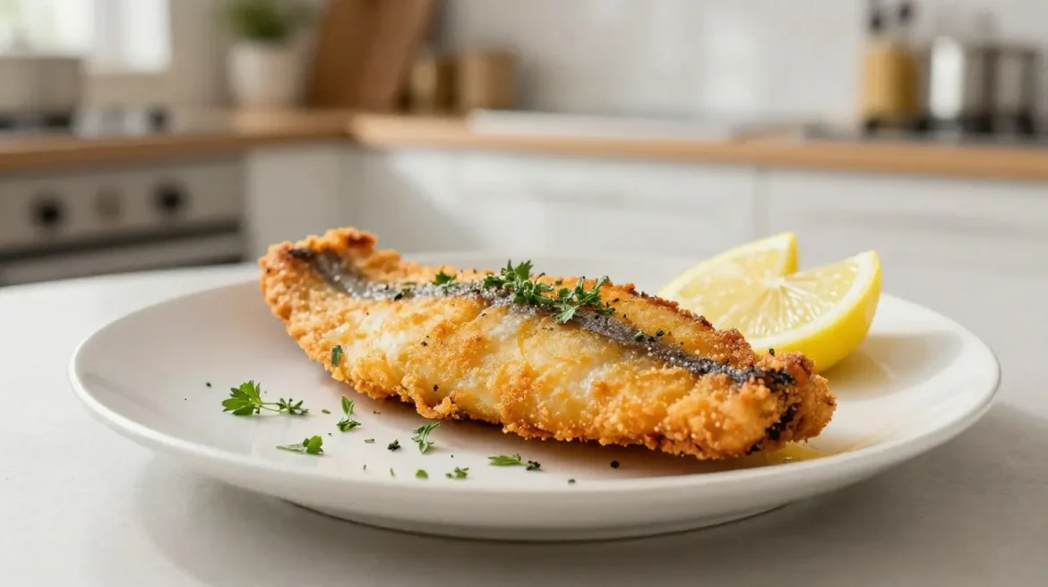 Zartes Welsfilet aus der Heißluftfritteuse mit knuspriger Kruste.