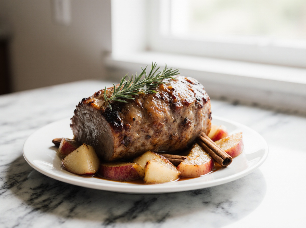 Winterlicher Apfel-Zimt-Schmorbraten, lecker zubereitet in der Heißluftfritteuse.