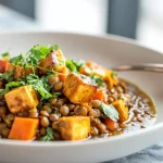 Winterlicher Linseneintopf mit Räuchertofu, lecker zubereitet im Airfryer.