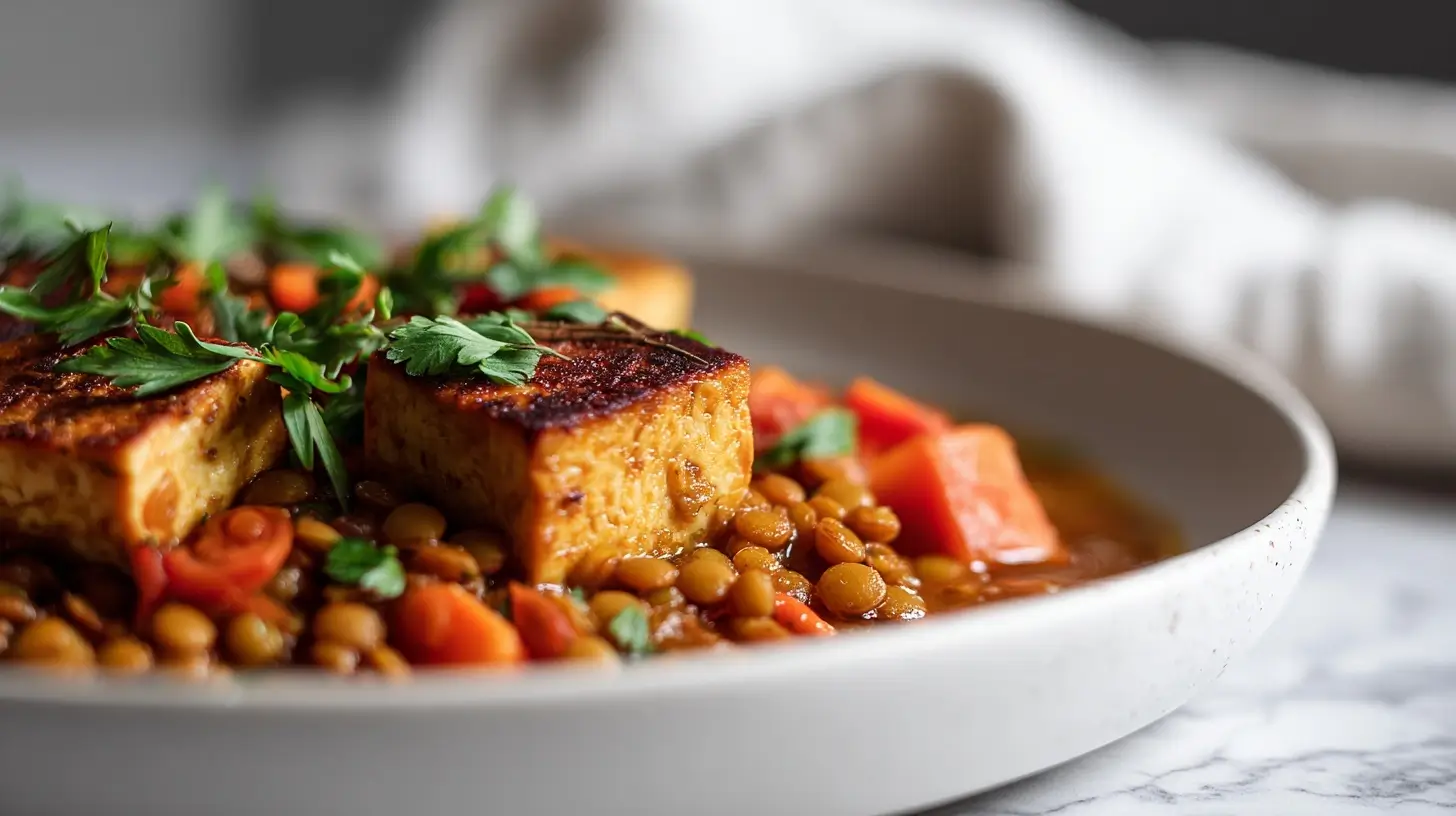 Winterlicher Linseneintopf mit Räuchertofu, ideal für kalte Tage.