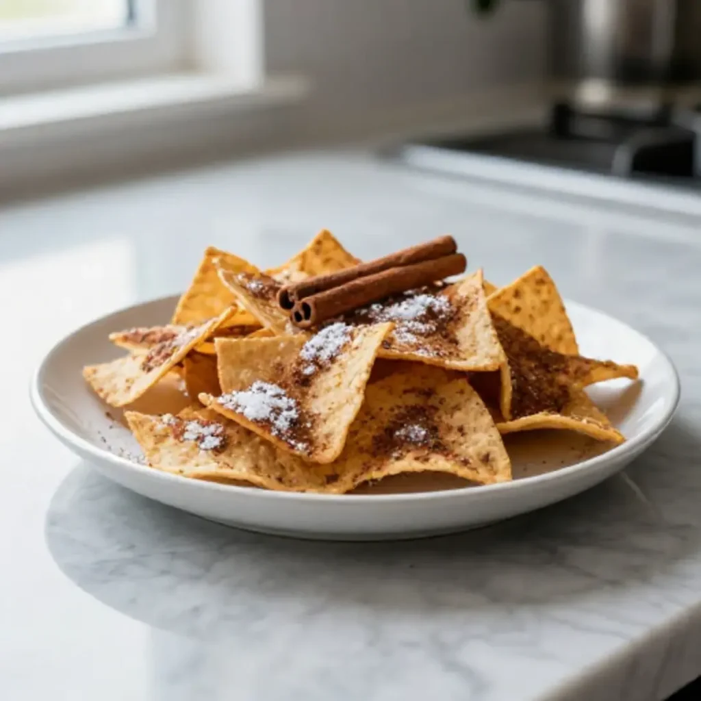 Leckere Zimt-Nachos frisch aus der Heißluftfritteuse.