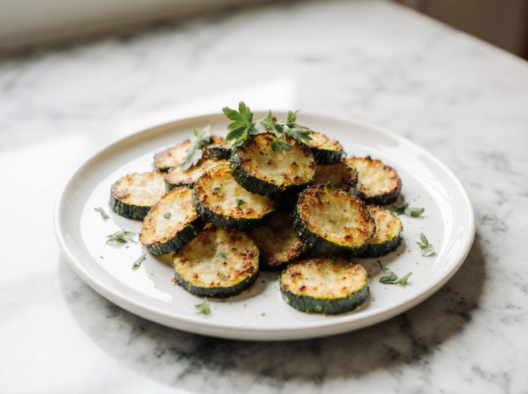 Zucchini aus der Heißluftfritteuse lecker und knusprig zubereitet.