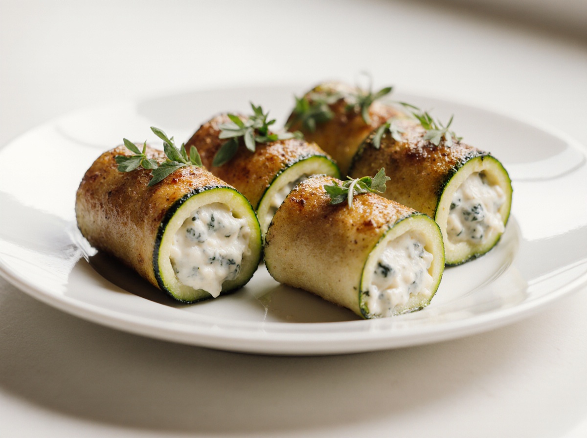 Zucchiniröllchen aus der Heißluftfritteuse sind ein köstliches und gesundes Gericht.