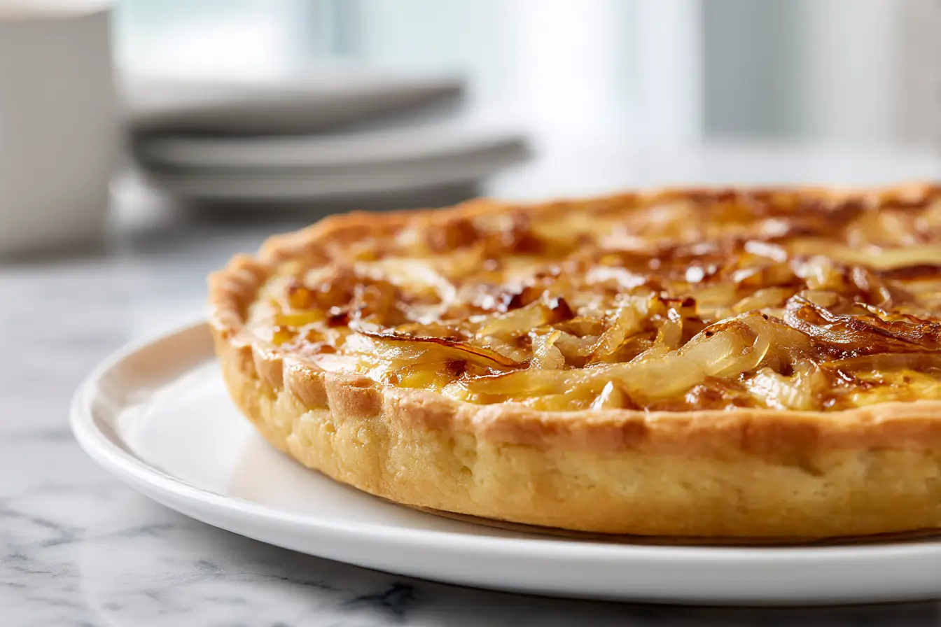 Zwiebelkuchen im Airfryer, frisch aus der Heißluftfritteuse.